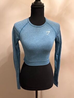 Gymshark Seamless Long Sleeve Crop Top in Heather Blue